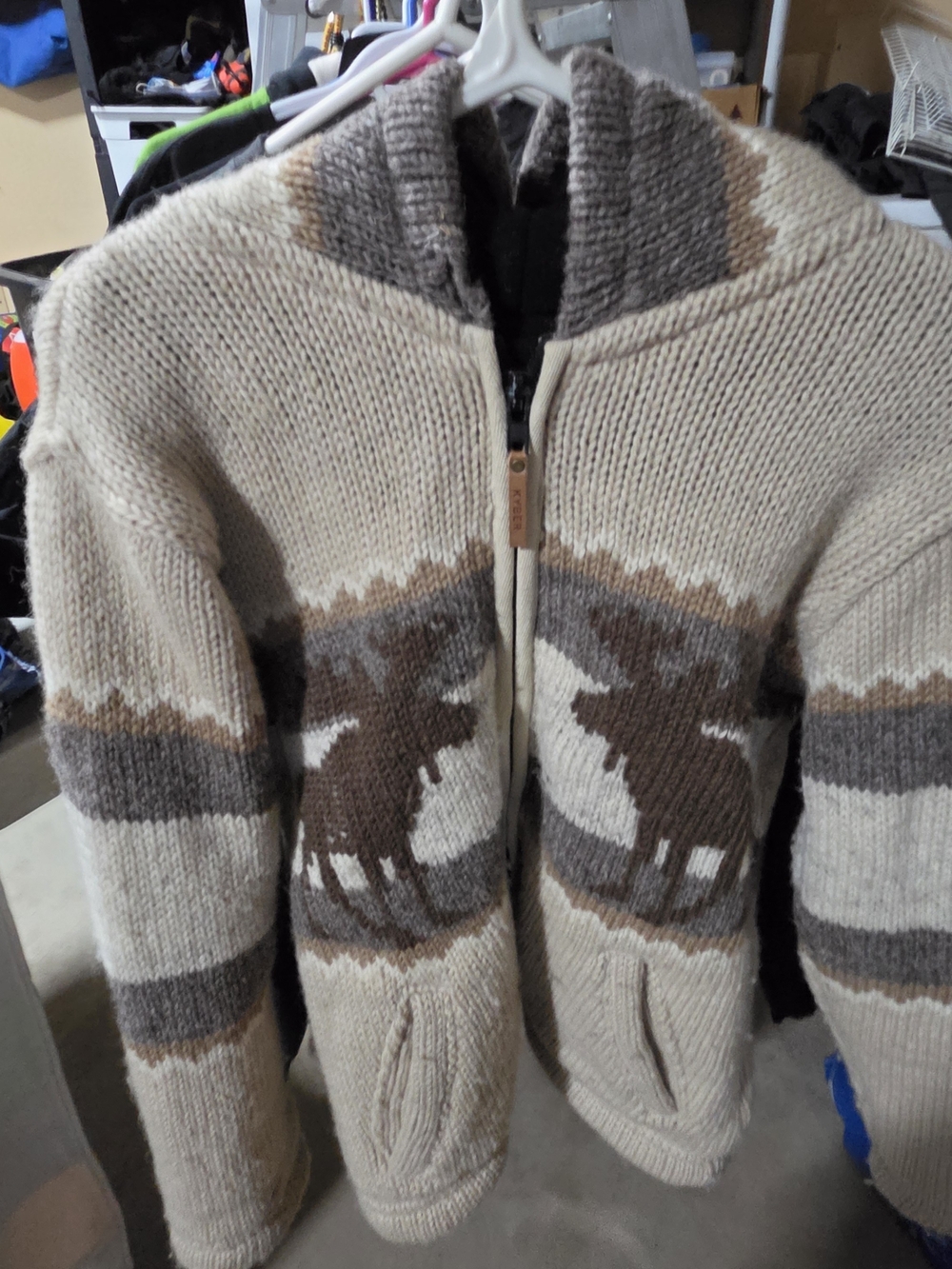 Kyber outerwear Moose Motif Zip-Front ladies Sweater Jacket - Beige/Brown size S